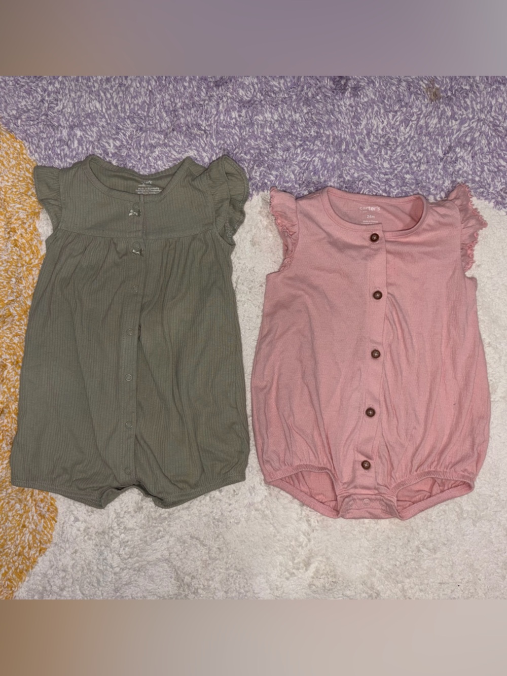 Carter's Pink and Olive Green Baby Girl One-Piece Rompers (2-Pack)